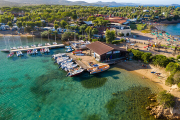 Aerial shot in Sardinia with wonderful beaches and stunning landscapes