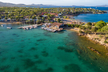 Aerial shot in Sardinia with wonderful beaches and stunning landscapes