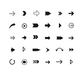 Set of arrows. Collection of different styles. Vector illustration.