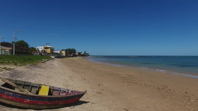 boat on the beach, blue sky, sunny day, Parati, Anchieta city, Esp&iacute;rito Santo State, Brazil