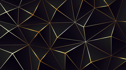 Polygonal black background. Modern design with geometric planes and shimmering gold contour