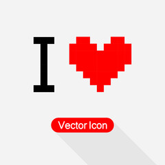 Pixel Heart Icon Pixel Art Heart I Love You Color Icon, Valentine Icon Vector Illustration Eps10