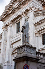 View of the facade and the cupola of the neoclassical Duomo di Urbino, Urbino Cathedral in the Marche, Italy.