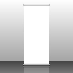 Roll up banner template isolated on grey gradient background. .-Vector illustration.