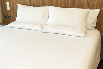 Pillow on bed with blanket decoration interior of bedroom