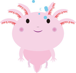 泡を出す可愛いウーパールーパーのイラスト