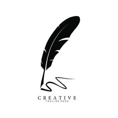 feather pen logo silhouette vector design template