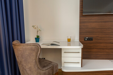 Interior of a hotel room, work corner