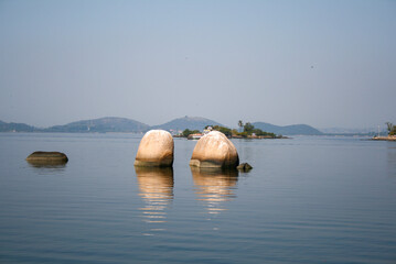 rock beach sea water peace