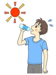 A young man drinking water to prevent heat exhaustion