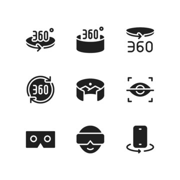 Virtual Reality icon set including 360 degree, rotate, eye scan, augmented, glasses, vr, smartphone.