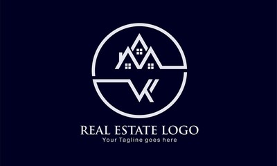 Abstract MK with house illustration vector design logo