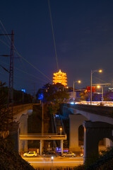 Naklejka premium Wuhan Yangtze River and city night and light show scenery