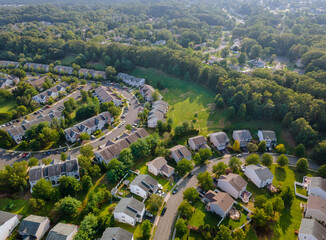 Dawn in the sleeping area of a small town with a on the view from a height Parma OH USA