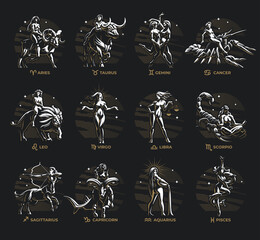 Collection of all signs of the zodiac. 