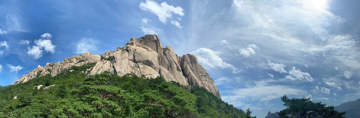A panoramic view of Ulsan Bawi rock from below. Taken at Seoraksan National Park in Sokcho, Korea.