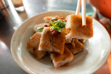 turnip cake on a table
