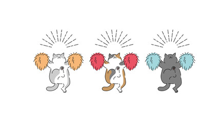 チアリーディングする三匹の猫