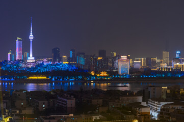 Wuhan Yangtze River and city night and light show scenery