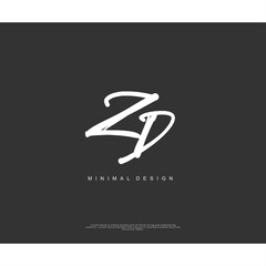 ZD Initial handwriting or handwritten logo for identity. Logo with signature and hand drawn style.