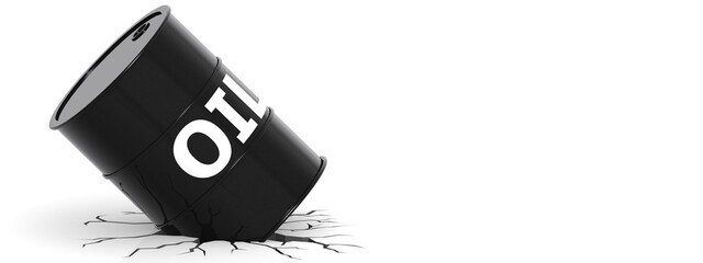 Black oil barrel with cracked ground