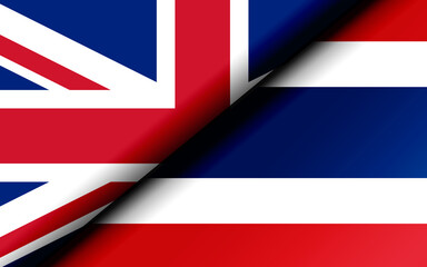Flags of the United Kingdom and Thailand divided diagonally