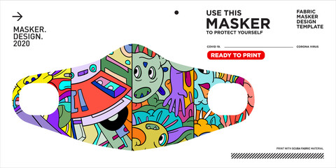 Colorful doodle pattern illustration masker design to protect form corona virus covid19
