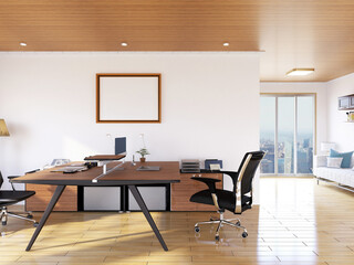 Interior Office Room Photo Frame Mockup Realistic. 3D Rendering, 3D illustration