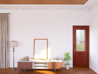 Interior Living Room Photo Frame Realistic Mockup. 3D Rendering, 3D illustration.