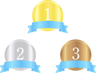 Gold, silver and bronze medals with ribbon. Vector illustration.