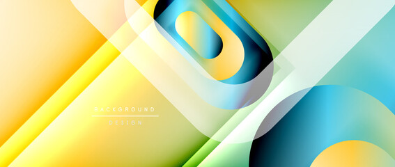 Vector geometric abstract background with lines and modern forms. Fluid gradient with abstract round shapes and shadow and light effects