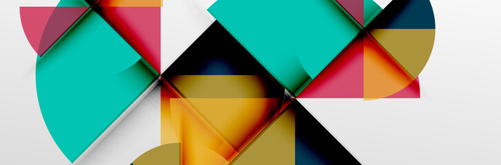 Bright color circles, abstract round shapes and triangles composition with shadow effects. Vector modern geometric design template