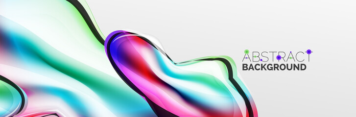Vector abstract background, flowing liquid style bubble with metallic, color quicksilver chrome texture and color glow effects