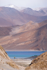 View of mountain range at Pangong Lake or Pangong Tso