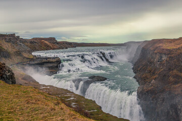 The gullfoss waterfall in Iceland, summer time.