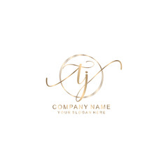 TJ Initial handwriting logo template vector
