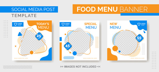 Food Menu Banner Template, Social Media  Food Tamplate, Instagram Post Food Template with blue and orange color