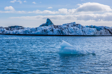 Jokulsarlon Lagoon, a blue glacier lagoon at the south coast of Iceland, on summer time, at a sunny day.