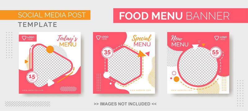 Food Menu Banner Template, Social Media  Food Tamplate, Instagram Post Food Template With Pink And Orange Color