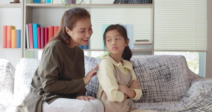 Young mother and daughter with feel sulking and heal
