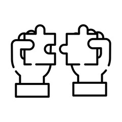 hands with puzzle game pieces line style icon