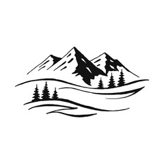 Hand drawn vector illustration of mountain landscape.