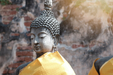 Ancient old buddha statue at Ayutthaya temple Thailand