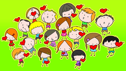 vector cartoon A group of kids