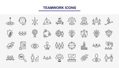 Set of Teamwork vector line icons. For mobile concepts, web apps, UI UX. Vector Illustration.