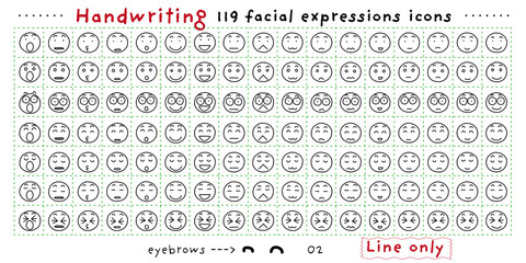 Handwriting facial expression icon 119 Line only_02