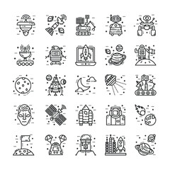 Line Icons Of Galaxy And Space 