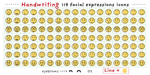 Handwriting Facial expression icon 119 Lines and Yellow circle_02