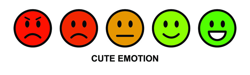 Fototapeta premium Vector emotion feedback scale on white background. Angry, sad, neutral and happy emoticon set. red, orange, yellow and green funny cute cartoon Emoji icon. illustration 