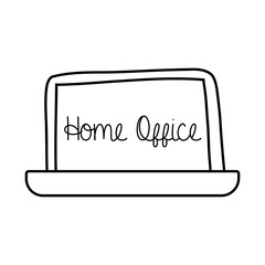 home office campaing lettering in laptop line style